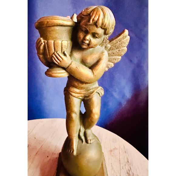 Golden Cherub Vintage Candle Holders , Set of Angel Candleholders - Picture 2 of 10